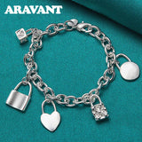 925 Silver Lock Charm Bracelet Men Women