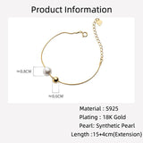 925 Silver Snake Chain Bracelet with Round Pearl for Women