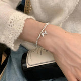 925 Silver Hiphop Thick Ball Bow Bracelet Vintage Hasp Bracelet