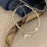 925 Silver Hiphop Thick Ball Bow Bracelet Vintage Hasp Bracelet
