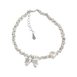925 Silver Hiphop Thick Ball Bow Bracelet Vintage Hasp Bracelet