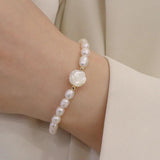 Baroque Freshwater Pearls Flower Shell Beaded Strand Bracelets for Women