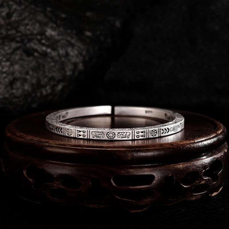 Women's Silver Hieroglyphs Ethnic Open Bracelet SZ00149