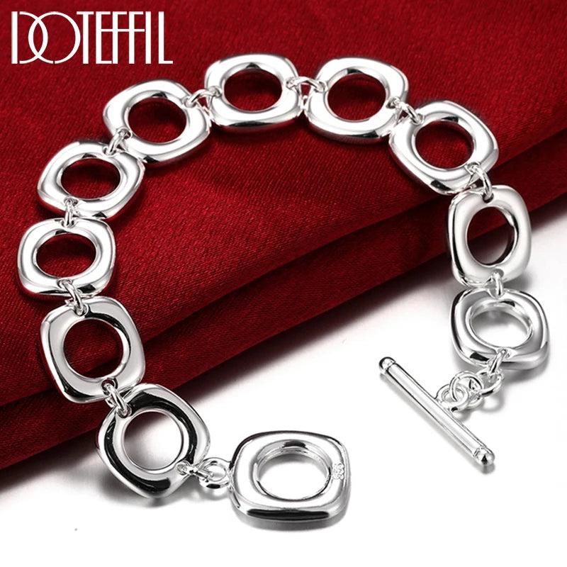 925 Silver Square Circle Chain Bracelet Wedding Jewelry
