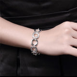 925 Silver Square Circle Chain Bracelet Wedding Jewelry