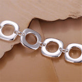 925 Silver Square Circle Chain Bracelet Wedding Jewelry