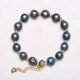 925 Silver Heart Clasp Pearl Bracelet, Green Multiple Sizes