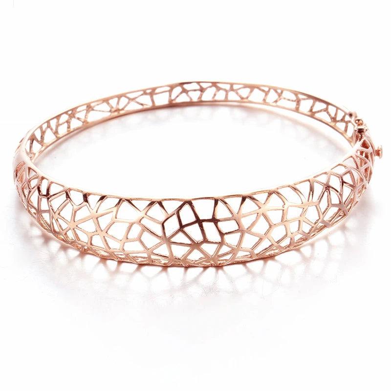 14K Rose Gold Hollow Charm Bracelet for Women - Purple, Wide Version