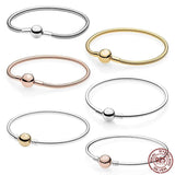 925 Silver Round Buckle Bracelet Snake Chain for Charm Beads DIY Jewelry