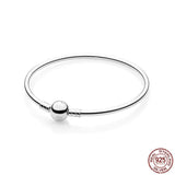 925 Silver Round Buckle Bracelet Snake Chain for Charm Beads DIY Jewelry