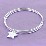 925 Silver 3 Circle Star Bangle Bracelet Wedding Engagement