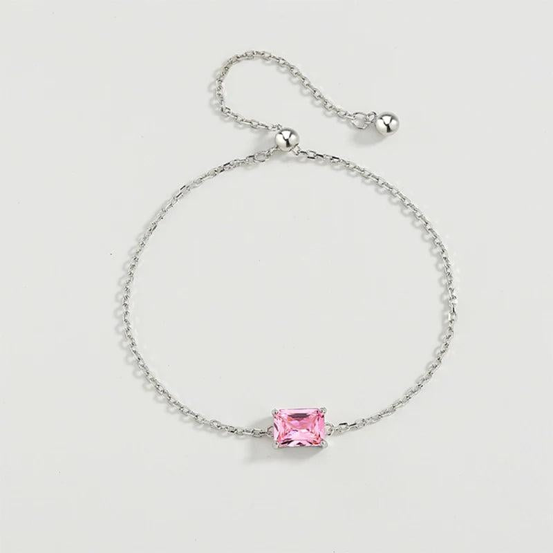 Pink Baguette Diamond Bracelet Crystal Silver Jewelry