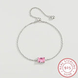 Pink Baguette Diamond Bracelet Crystal Silver Jewelry