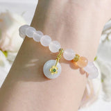 Rf Lucky Round Flower Emerald Charm Agate Beaded Bracelet YBR744