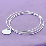 925 Silver Three Circle Heart Bangle Bracelet Wedding Party Jewelry