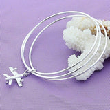 925 Silver Three Circle Aircraft Bangle Bracelet For Woman Wedding Engagement