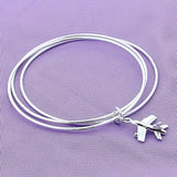 925 Silver Three Circle Aircraft Bangle Bracelet For Woman Wedding Engagement
