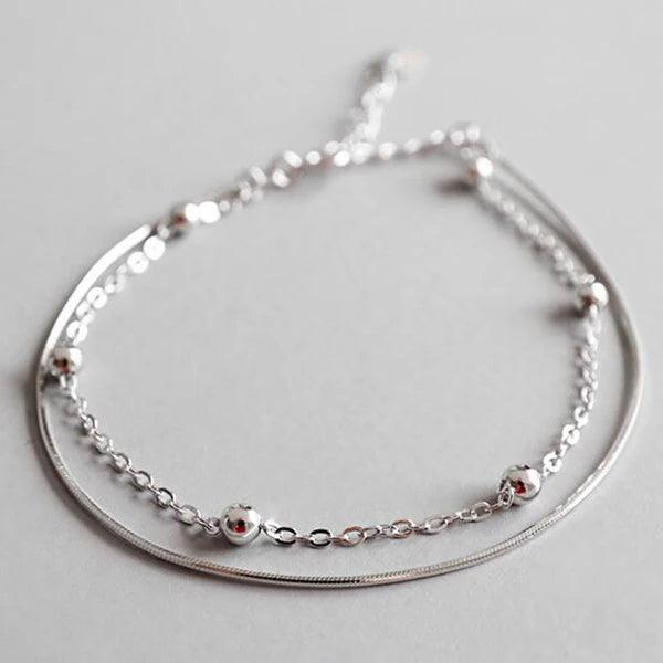 S925 Sterling Silver Minimalist Snake Bone Chain Double Bracelet