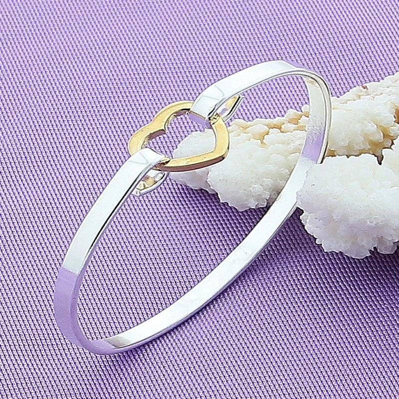 925 Silver Heart Bangle Bracelet Wedding Engagement Charm Party Jewelry