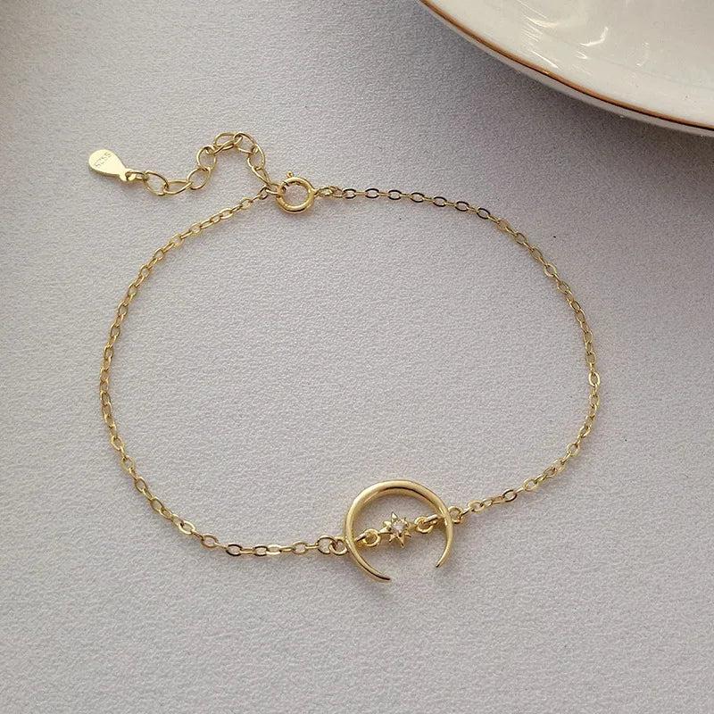 925 Silver Star Moon Chain Bracelet INS Personality 14K Plated Crescent Jewelry