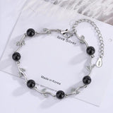 925 Silver Zircon Tree Leaves Crystal Red Charm Bracelet Women's Gift