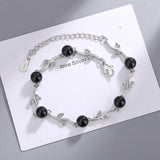 925 Silver Zircon Tree Leaves Crystal Red Charm Bracelet Women's Gift