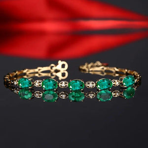 18K Emerald Green Tourmaline Bracelet, European & American Plated