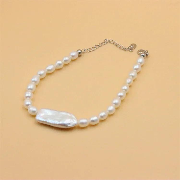 ZFSILVER 925 Silver Pearl Bracelet Baroque Rectangle Gift Jewelry