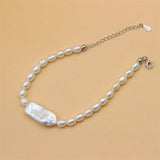 ZFSILVER 925 Silver Pearl Bracelet Baroque Rectangle Gift Jewelry