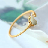 Sterling Silver Gold-Plated Ruyi Gray Jade Bracelet Hetian Jade Ginkgo Leaf