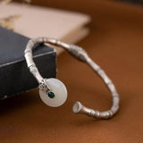 S925 Silver Bamboo Joint Hetian Jade Peace Buckle Bracelet