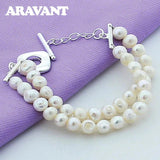 925 Silver Double Layer Pearl Bracelet Women