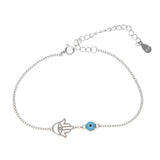 925 Silver Hamsa Hand Evil Eye Bracelet Turkey Good Luck cz Chain Link