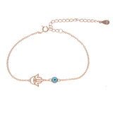 925 Silver Hamsa Hand Evil Eye Bracelet Turkey Good Luck cz Chain Link