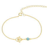 925 Silver Hamsa Hand Evil Eye Bracelet Turkey Good Luck cz Chain Link