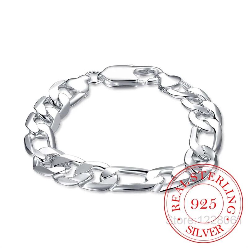 Men's 925 Silver 12mm Chains Bracelet Bangle