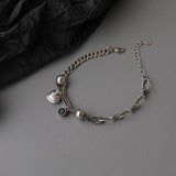 925 Sterling Silver Thick Heart Chain Vintage Bracelet