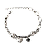 925 Sterling Silver Thick Heart Chain Vintage Bracelet