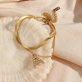 Crystal Letter Charm Double Layer Bracelet for Lady Zircon Initial Bangle