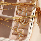 Crystal Letter Charm Double Layer Bracelet for Lady Zircon Initial Bangle