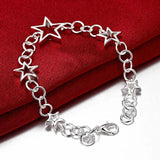 925 Silver Hollow Stars Bracelet Women Charm Party Jewelry