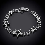 925 Silver Hollow Stars Bracelet Women Charm Party Jewelry