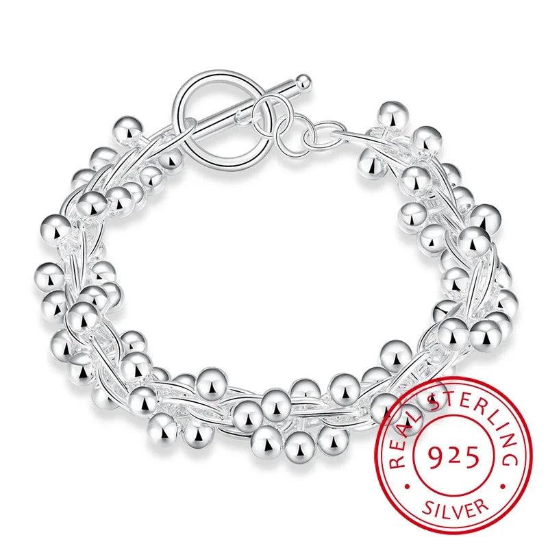 925 Silver Bracelet Women Grapes Beads Bangle