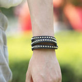 Rock Punk Silver Nail Leather Bracelet Multi-circle Cowhide Bracelet