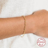 925 Silver Paper Clip Chain Bracelet Boho Charm Bangle