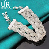 925 Silver Rhombus Weave Chain Bracelet Wedding Charm Jewelry