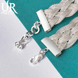 925 Silver Rhombus Weave Chain Bracelet Wedding Charm Jewelry