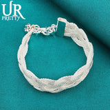 925 Silver Rhombus Weave Chain Bracelet Wedding Charm Jewelry