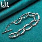 925 Silver Irregular Ring Chain Bracelet Women Wedding Charm Jewelry