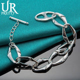 925 Silver Irregular Ring Chain Bracelet Women Wedding Charm Jewelry